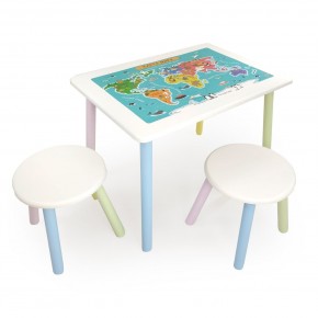 Детский комплект стол и два табурета круглых с накладкой Детский мир (Белый, Белый, Цветной) в Кургане - kurgan.mebel-74.com | фото